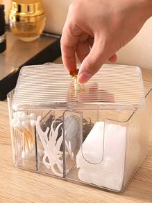 1个塑料收纳盒 - 化妆棉棉签带盖盒 - 家用化妆架单隔层/双隔层化妆牙签清洁棉签盒 - 防尘防水盒