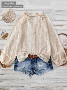 EARO 女式法式 V 领透视镂空长袖衬衫，宽松百搭优雅纹理设计