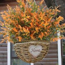 6/12 Packs Decorative Artificial Fall Flowers Durable UV Resistant Autumn Faux Plastic Plants Reusable Yellow Greenery Plant For Home Wedding Garden Fireplace Outdoor Decoration