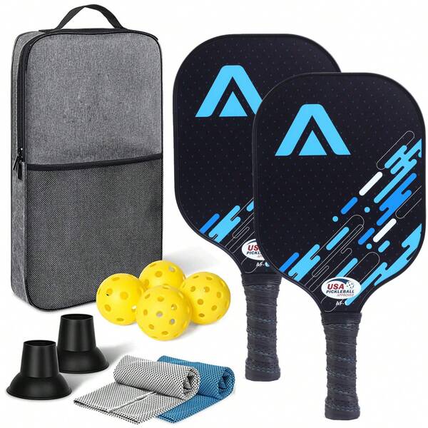 1 Set 2 Palas de Fibra de Carbono 4 Pelotas 2 Toallas con Bolsa de Transporte Aprobado por USAPA Superficie de Fricción Raquetas de Pickleball Set para Hombres y Mujeres