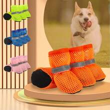 4pcs Breathable Mesh Dog Shoes, Summer Breathable Anti-Slip Dog Boots Paw Protector, Suitable For Medium & Small Dogs - Multicolor - View 7