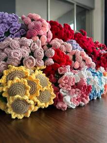 1 Piece Rose Bouquet Blanket, Handmade DIY Material Kit, Crochet Flower Blanket, Bellflower Blanket, Holiday Handmade Gift, Wedding Souvenir Birthday Gift - 彩色 - 查看 9