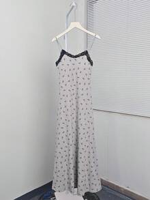 Đầm ôm body có đệm lót ren in nơ cho nữ - Xám - Xem 3