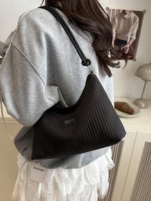 2025 New Casual Large Capacity Crease Striped Fresh Commuting Solid Color Shoulder Underarm Handbag - Black - View 4