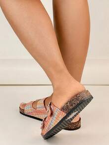 Thick Sole Woven Slip-On Breathable Non-Slip Comfort Slides - FUCHSIA - View 6