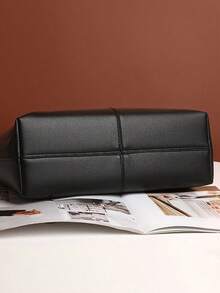 Fashion Women's New Patchwork Multi-Compartment Tote Bag, Ladies Business Handbag, Shoulder Bag, Large Capacity Retro Tote Bag - Black - View 5