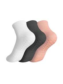 3 Pairs Women's Non-Slip Yoga Socks, Suitable For All Seasons, With Grip Silicone Soles, Ideal For Ballet, Dance, Pilates, Gym - Multicolor - View 16