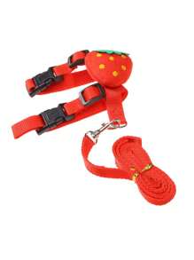 可调节兔子背带和牵引绳套装，草莓、胡萝卜等水果形状可爱宠物背心背带和牵引绳装饰，适用于兔子、雪貂等小型宠物，训练、散步、休闲，1套/2件装/3件装