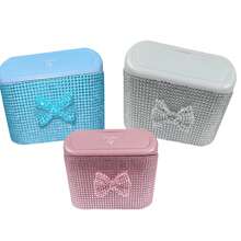 Car-Mounted Cute Bow Diamond-Studded Trash Can, Portable Press-Type Car Trash Can, Sparkling Diamond Trash Can, Car Decorative Trash Can