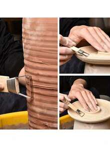 陶土刮刀工具，带加宽锯齿设计，塑料竹柄，陶瓷雕塑粘土纹理膏修改工具，木质材料，非电动使用，耐用金属结构和舒适握把竹柄 - 彩色 - 查看 5