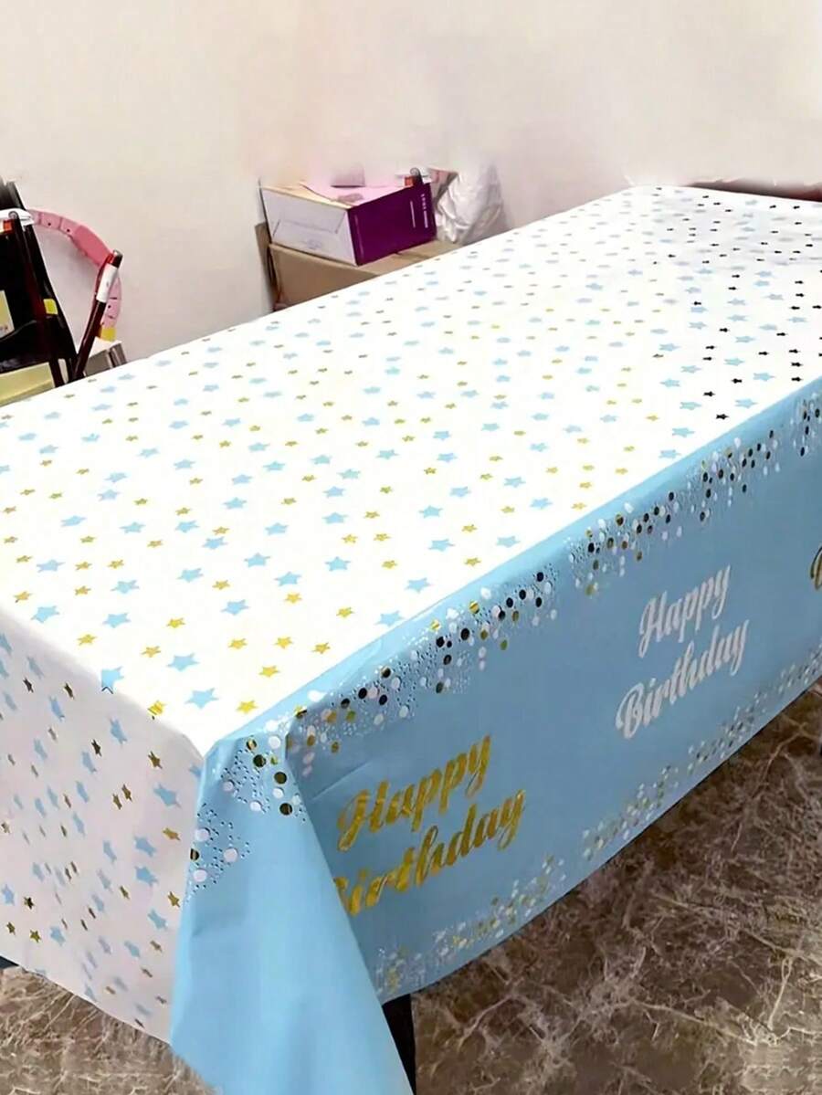1 件双色生日快乐字母桌布，防水防油，适合儿童生日派对餐桌装饰