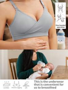 Seamless Design 4-Piece Maternity Nursing Bra (4 Colors: Black, Gray, Blue, Light Peach), Top-Fastening Comfortable Breastfeeding Bra, High Support, Full-Cup Design, Machine Washable, Durable Structure, Breathable Fabric, Suitable For Pregnancy And Breastfeeding, Breastfeeding Apparel, Elegant Underwear, Specially For New Mothers, Postpartum Care. - WHLX - 查看 8