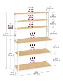 Kitchen Storage Rack, Coffee Bar, Baker's Rack, Total 6 Shelves And 6 Hooks, For Microwave, Steel Frame, Industrial, 40 X 100 X 167 Cm, Oak Colour And White - Kuning - View 6