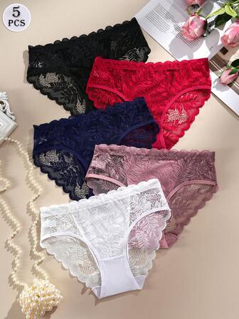 5 st/set blommig spetsunderkläder, bekväma bikinitrosor för kvinnor