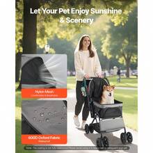 Pet Stroller, 44 Lbs Weight Capacity, Foldable Dog Stroller Cart, 4 Wheels Cats Stroller With Mesh Windows & Revrsible Handle, Portable Pet Carrier Stroller With Brake, For Small To Medium Pets - Black - View 3