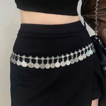 1 件女士金属腰链，装饰腰带适合连衣裙、裙子、肚皮舞，百搭银色秋季、秋季、万圣节