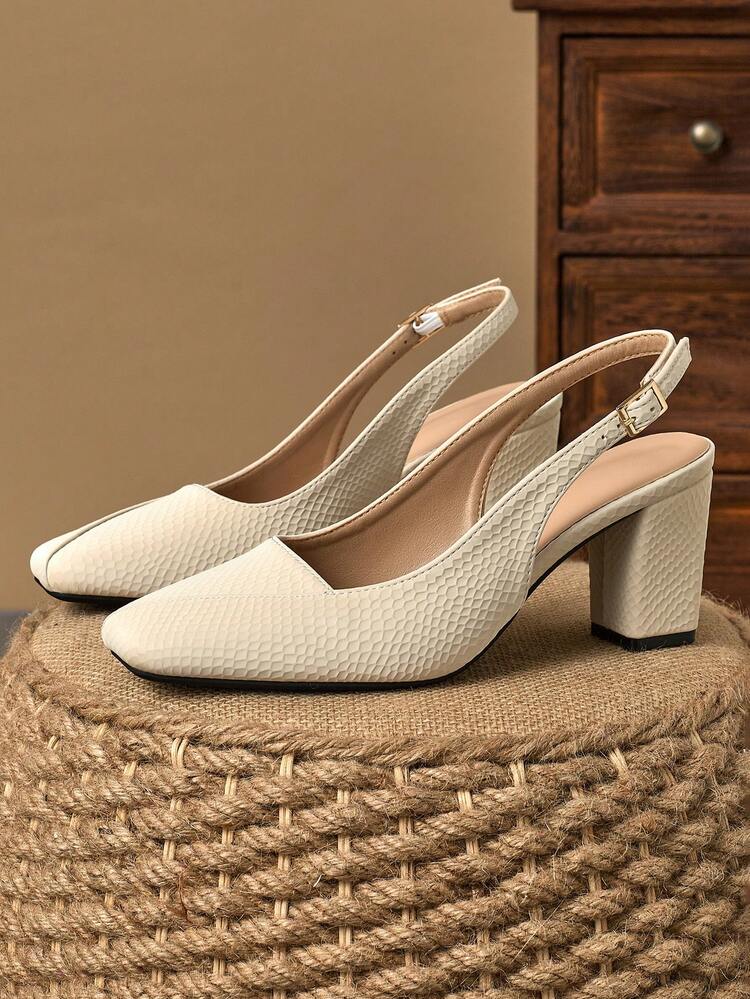 WHDXY 1 Pair Women's Backless Slip-On Pumps With Chunky Heel, French Square Toe, Versatile Work Shoes, Spring - Apricot - View 4