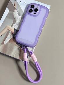 1 pieza Funda de teléfono minimalista de unicolor con marco ondulado y cordón, compatible con iPhone 16 Pro Max 15 14 13 12 11 Xs Max XR X 8 7 Plus, cubierta protectora resistente al agua, golpes, caídas y arañazos