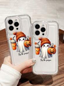1pc Halloween Pumpkin & Ghost Pattern Transparent Air Cushion Full Coverage Anti-Slip Soft Phone Case Compatible With IPhone 11, 12, XR, 13, 13 Pro, 13 Pro Max, 14, 14 Pro, 14 Pro Max, 15, 15 Pro, 15 Plus, 15 Pro Max, 16, 16 Pro, 16 Plus, 16 Pro Max, Galaxy S25, Galaxy S25 Ultra, Galaxy S25 Plus Waterproof Shockproof Anti-Fall Scratch Resistant