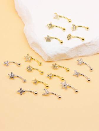 1 st zirkonia blomma skruv öra ben nagel bananskaft böjt skaft öra brosk ben serie kroppspiercing smycken