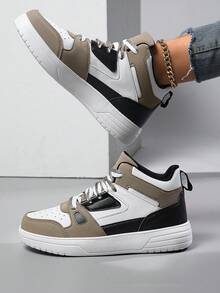 ​Women's Khaki & White Mid-Top Sneakers With Black Trim - Anklet Safe Everyday Casual Shoes, Year-Round Jeans Friendly​ - 白棕 - 查看 3