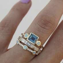 3-Piece Delicate Blue Zirconia Women's Engagement Ring - Perfect Bridal Jewelry Gift - Golden - View 1