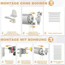 LILIIN Double Roller Blind Klemmfix Without Drilling, W120 X H220 Cm, Black/Grey/White, Duo Roller Blinds For Windows, Clamp Roller Blind Window Blind Translucent & Blackout For Office Living Room Kitchen Bathroom - White - View 7