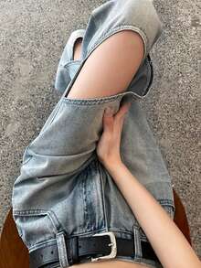 Women' Y2K Ripped Jeans Casual Straight-Leg Baggy Wide-Leg Hollow-Out Design Fashion Denim Pants Street Style Harajuku Clothing