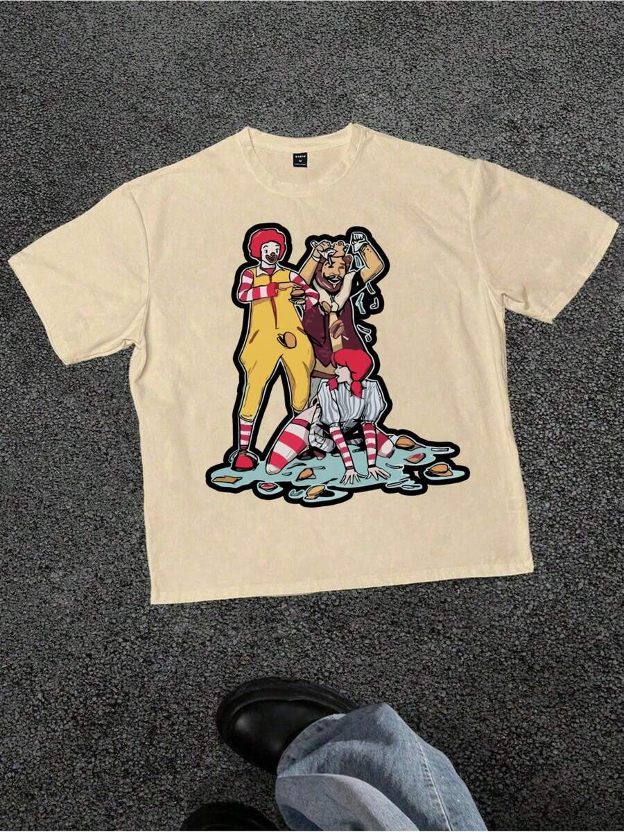McDonald's Parody Graphic Plus Size T-Shirt, Apricot Women's Casual Printed Summer T-Shirt, Suitable For Beach And Vacation - 杏色 - 查看 1