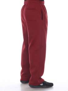 Large Size Men's Fleece Open Leg Sweatpants With Soft Lining And Pockets - 酒紅色 - 查看 6