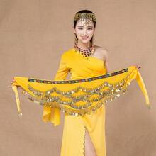 Women's Wavy Belly Dance Waist Belt & Hip Scarf, Women's Sweet Belly Dance Coin Hip Wrap Skirt - Multicolor - View 18