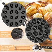 1pc 16-Cavity Black/Gray Oval Waffle Cast Iron Mold, Nut Cookies/Cake Pan, Suitable For Gas Stove Universal Nut Cake Baking Mold Egg Waffle Maker, Suitable For Graduation Gifts, Bachelor Party Gifts, Bridesmaid Gifts, Father's Day Gifts, Halloween Decorations, Halloween Gifts, Bridesmaid Proposal Gifts, Wedding Guest Favors, Birthday Party Decorations And Wedding Items, Weddings, Birthday Parties, Anniversaries, Holidays, Graduations - Multicolor - View 6