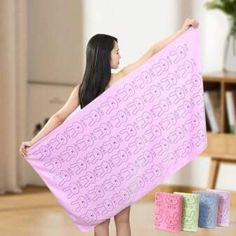 1pc Quick-Dry Bath Towel(70*140cm), Cute Rabbit Pattern, Super Absorbent, Soft Bath Towel And Beauty Cloth, Multiple Colors Available,Suitable For Use On The Beach Or At Home, Playful Style
