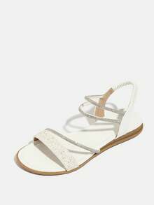 Sandales plates pour femmes, nouvelles sandales plates de plage d'été décontractées à la mode avec décoration par transfert d'eau pour femmes - Blanc - Voir 4