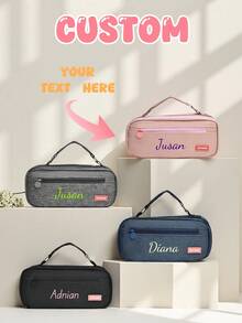 1pc Customized Cosmetic Storage Bag, Nylon Material, Zipper Closure, Women'S Gift, Personalized Multi-Purpose, Simple, Minimalist, Festive Atmosphere/Vacation, Casual, Suitable For Girlfriend, Family, Friends, Can Print Name Or Message. Can Exclusive Name, Letters, Lucky Numbers, Etc.