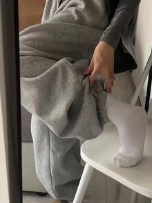 青少年女孩灰色阔腿运动裤，休闲宽松慢跑裤，适合 13-16 岁青少年 - 深灰色 - 查看 1