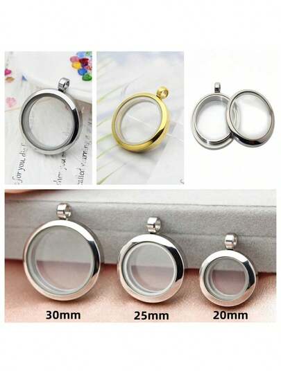 1 件 18k 钛钢照片盒项链，不锈钢玻璃吊坠，可打开存放婴儿头发/照片，纪念吊坠项链