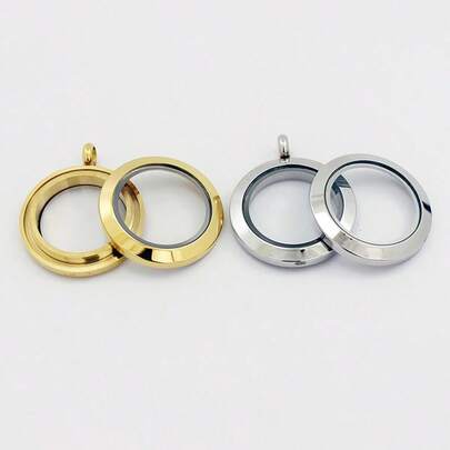 1 件 18k 钛钢照片盒项链，不锈钢玻璃吊坠，可打开存放婴儿头发/照片，纪念吊坠项链