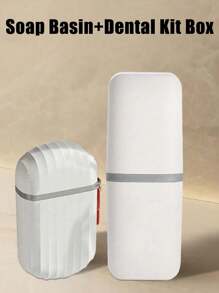 白色便携式旅行皂盒和牙刷架套装 - 耐用塑料，椭圆形，露营、健身房和浴室必备配件，适合外出、旅行、住宿、旅行和商务旅行，也可作为礼物赠送给家人和朋友、返校礼物、教师礼物