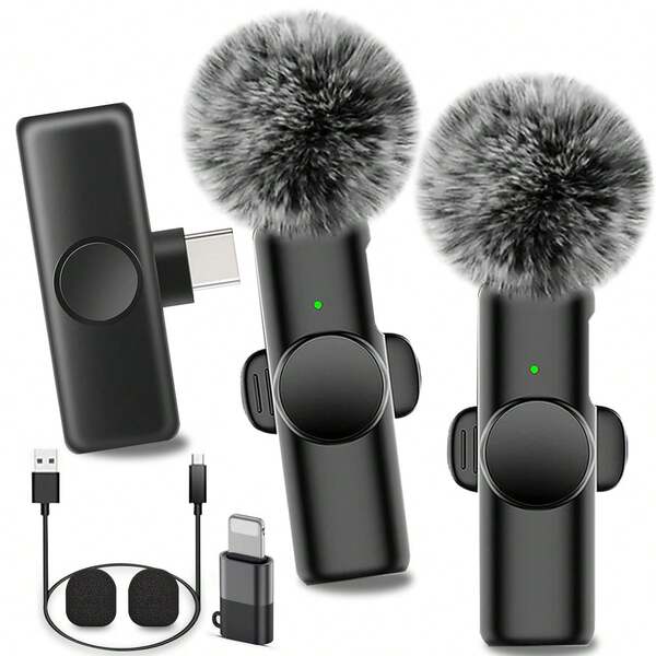 Wireless Lavalier Microphone For Phone IPad TypeC Lapel Mics Plug-Play 2.4G Ultra-Low Delay Built-In Noise Reduction Chip Working Time For Video Recording Interview Podcast Vlog