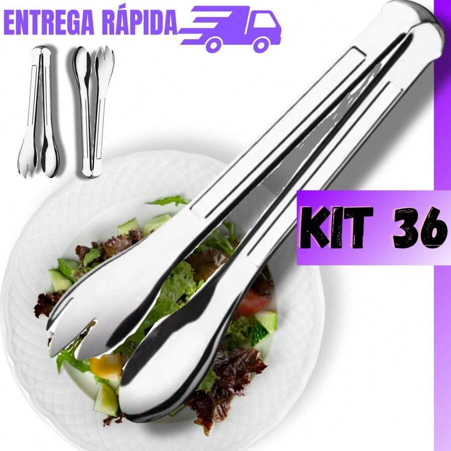Set Of 36 Stainless Steel Salad Tongs Pasta Noodles Multipurpose Complete Set