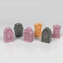 1pc 6-Cavity Gravestone Silicone Mold, Halloween Cross Candle Wax Mold, Chocolate Cake Mold - Multicolor - View 2
