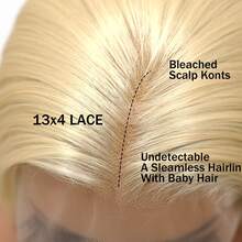 28 英寸 13x4 高清蕾丝前发假发，长直金发假发，合成耐热纤维假发，优质铂金金发丝直发 13*4 假发，女士假发，带高清透明蕾丝，无胶蕾丝自然直发假发，200% 密度假发 - 金色 - 查看 4