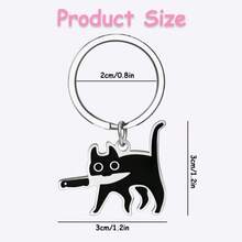 Elegant Cat Keychain Gift For Women - Adorable Black Cat Keyring, Purr-Fect Present For Cats Lovers, Unique & Funny Kitty Accessories - 黑色 - 查看 2