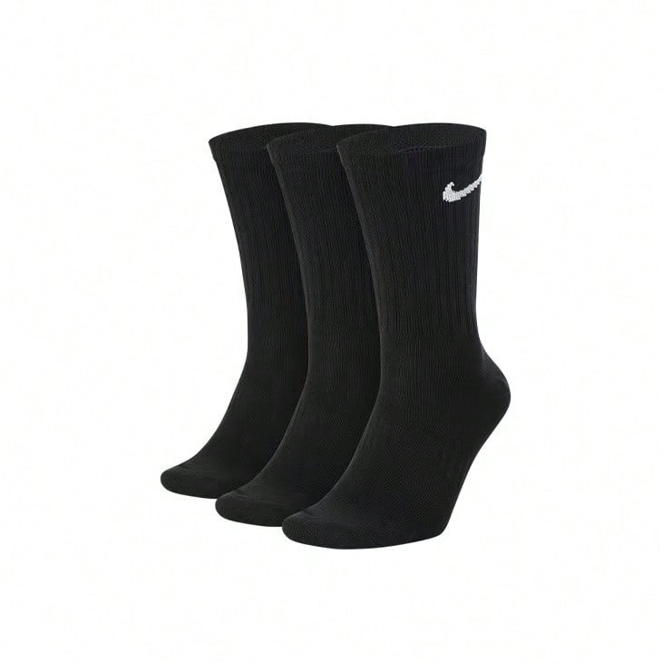 3 双装 Nike 纯色简约直筒运动训练中筒袜,男女通用 - 黑色 - 查看 1