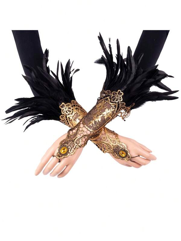 1 Gothic-Hakenfingerhandschuh aus Kunstleder mit Vintage-Spitzenarmband und Schnürärmeln, geeignet für Bühne, Drama, Cosplay, Halloween, Cut Out