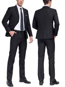 Men's 2 Piece Mode Regular Fit Men's Solid Color Long Sleeve Blazer & Suit Pants Suit Formal Wedding Suit For Men With Lapel Jacket Tailored Pants - 黑色 - 查看 5