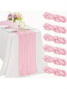 Pack Light Pink Cheesecloth Table Runner 20 X 120 Inch Gauze Table Runners 10 FT Long,Semi Sheer Boho Cheese Cloth Fabric Table Runner Bulk For Wedding,Party,Baby Shower,Bridal Shower Decoration