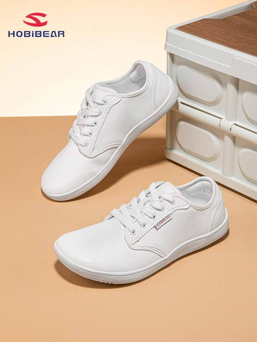 HOBIBEAR 男女通用休闲鞋，宽头，纯色，轻便，舒适系带，男女皆宜的步行鞋，软底，轻便，赤足鞋（小 1 码） - 全白 - 查看 1