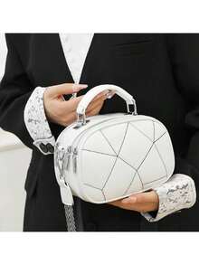 Fashionable Patchwork Small Square Bag, High-End Versatile Women's Bag, Retro Handbag, Shoulder Messenger Bag - White - View 4